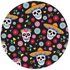 Day Dead Skull With Floral Ornament Flower Seamless Pattern Wooden Bottle Opener (round) by Amaryn4rt