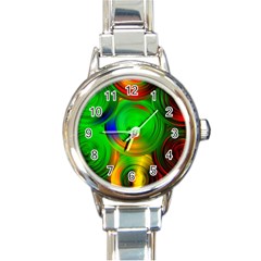 Pebbles In A Rainbow Pond Round Italian Charm Watch by ScottFreeArt