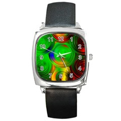 Pebbles In A Rainbow Pond Square Metal Watch by ScottFreeArt