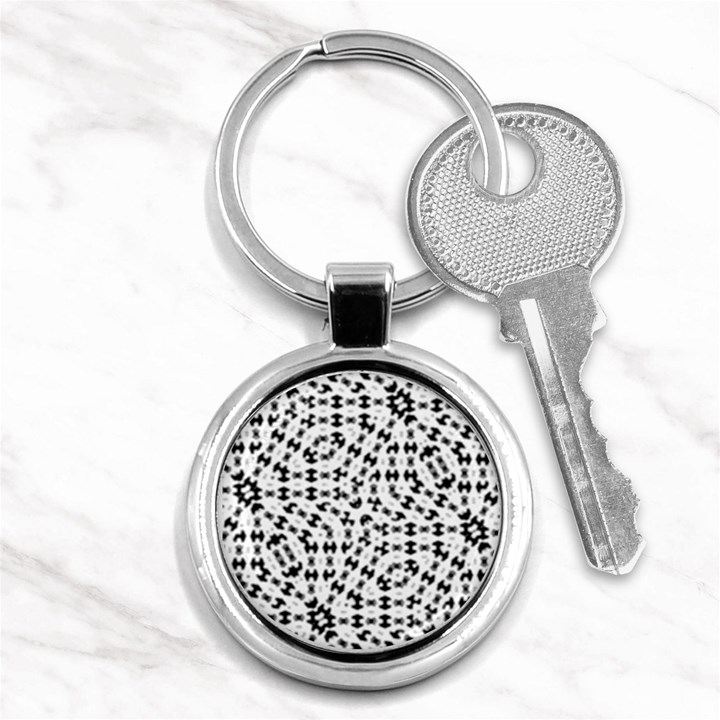 Black And White Ethnic Print Key Chain (Round)