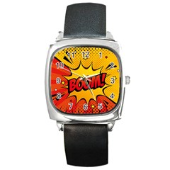 Explosion Boom Pop Art Style Square Metal Watch by Amaryn4rt