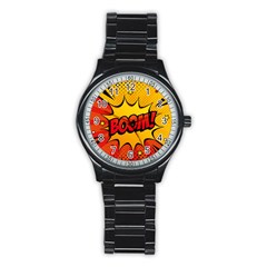 Explosion Boom Pop Art Style Stainless Steel Round Watch by Amaryn4rt