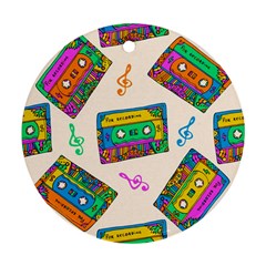 Seamless Pattern With Colorfu Cassettes Hippie Style Doodle Musical Texture Wrapping Fabric Vector Ornament (round) by Amaryn4rt