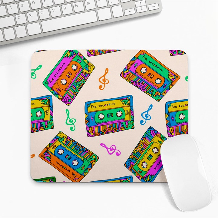 Seamless Pattern With Colorfu Cassettes Hippie Style Doodle Musical Texture Wrapping Fabric Vector Large Mousepads