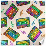 Seamless Pattern With Colorfu Cassettes Hippie Style Doodle Musical Texture Wrapping Fabric Vector Canvas 12  x 12  11.4 x11.56  Canvas - 1