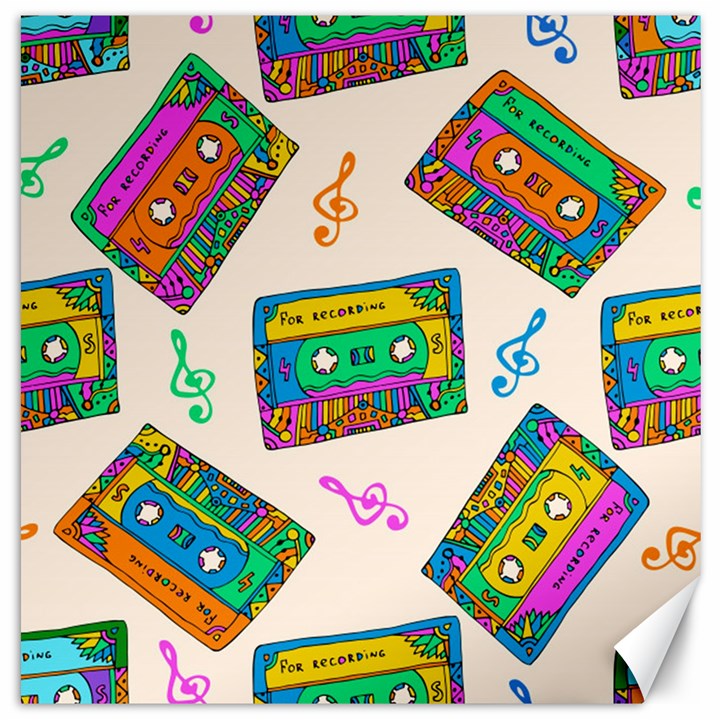 Seamless Pattern With Colorfu Cassettes Hippie Style Doodle Musical Texture Wrapping Fabric Vector Canvas 12  x 12 