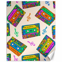 Seamless Pattern With Colorfu Cassettes Hippie Style Doodle Musical Texture Wrapping Fabric Vector Canvas 11  X 14  by Amaryn4rt