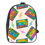 Seamless Pattern With Colorfu Cassettes Hippie Style Doodle Musical Texture Wrapping Fabric Vector School Bag (Large) Front