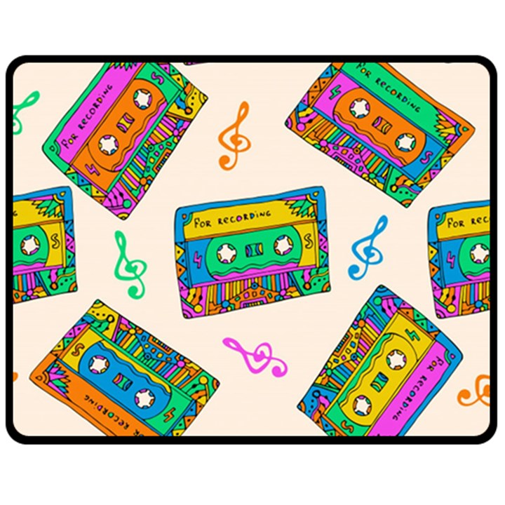 Seamless Pattern With Colorfu Cassettes Hippie Style Doodle Musical Texture Wrapping Fabric Vector Fleece Blanket (Medium) 