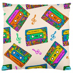 Seamless Pattern With Colorfu Cassettes Hippie Style Doodle Musical Texture Wrapping Fabric Vector Large Cushion Case (one Side) by Amaryn4rt