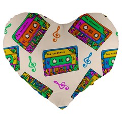 Seamless Pattern With Colorfu Cassettes Hippie Style Doodle Musical Texture Wrapping Fabric Vector Large 19  Premium Flano Heart Shape Cushions by Amaryn4rt