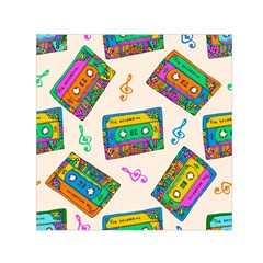 Seamless Pattern With Colorfu Cassettes Hippie Style Doodle Musical Texture Wrapping Fabric Vector Small Satin Scarf (square) by Amaryn4rt