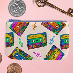 Seamless Pattern With Colorfu Cassettes Hippie Style Doodle Musical Texture Wrapping Fabric Vector Large Coin Purse by Amaryn4rt