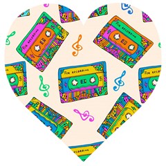 Seamless Pattern With Colorfu Cassettes Hippie Style Doodle Musical Texture Wrapping Fabric Vector Wooden Puzzle Heart by Amaryn4rt