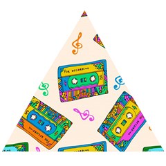 Seamless Pattern With Colorfu Cassettes Hippie Style Doodle Musical Texture Wrapping Fabric Vector Wooden Puzzle Triangle