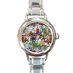 Hip Hop Background Round Italian Charm Watch by Amaryn4rt