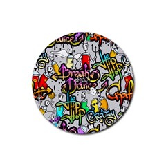 Hip Hop Background Rubber Round Coaster (4 Pack)  by Amaryn4rt