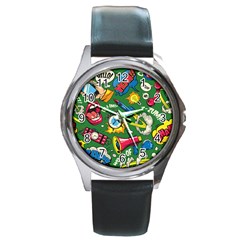 Pop Art Colorful Seamless Pattern Round Metal Watch by Amaryn4rt