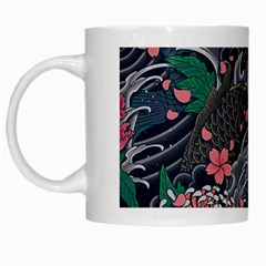 Japanese Wave Koi Illustration Seamless Pattern White Mugs by Amaryn4rt