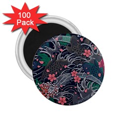 Japanese Wave Koi Illustration Seamless Pattern 2 25  Magnets (100 Pack)  by Amaryn4rt