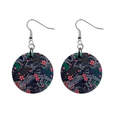 Japanese Wave Koi Illustration Seamless Pattern Mini Button Earrings by Amaryn4rt