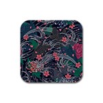 Japanese Wave Koi Illustration Seamless Pattern Rubber Square Coaster (4 pack)  Front