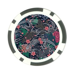 Japanese Wave Koi Illustration Seamless Pattern Poker Chip Card Guard by Amaryn4rt