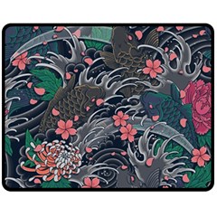 Japanese Wave Koi Illustration Seamless Pattern Fleece Blanket (medium)  by Amaryn4rt