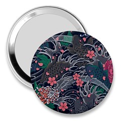 Japanese Wave Koi Illustration Seamless Pattern 3  Handbag Mirrors by Amaryn4rt