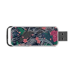 Japanese Wave Koi Illustration Seamless Pattern Portable Usb Flash (one Side) by Amaryn4rt