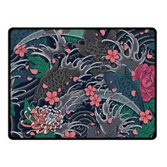 Japanese Wave Koi Illustration Seamless Pattern Double Sided Fleece Blanket (small)  by Amaryn4rt