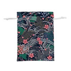 Japanese Wave Koi Illustration Seamless Pattern Lightweight Drawstring Pouch (m) by Amaryn4rt