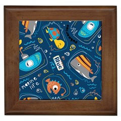 Seamless Pattern Vector Submarine With Sea Animals Cartoon Framed Tile by Amaryn4rt