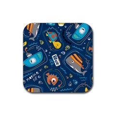 Seamless Pattern Vector Submarine With Sea Animals Cartoon Rubber Coaster (square)  by Amaryn4rt