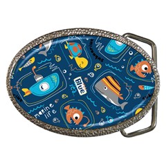 Seamless Pattern Vector Submarine With Sea Animals Cartoon Belt Buckles by Amaryn4rt