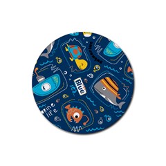 Seamless Pattern Vector Submarine With Sea Animals Cartoon Rubber Round Coaster (4 Pack)  by Amaryn4rt