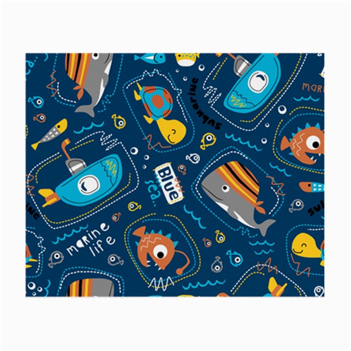 Seamless Pattern Vector Submarine With Sea Animals Cartoon Small Glasses Cloth