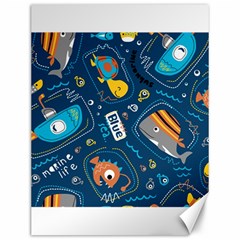 Seamless Pattern Vector Submarine With Sea Animals Cartoon Canvas 12  X 16  by Amaryn4rt