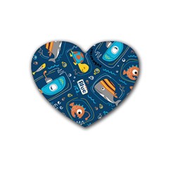 Seamless Pattern Vector Submarine With Sea Animals Cartoon Rubber Coaster (heart)  by Amaryn4rt