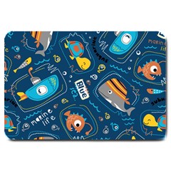 Seamless Pattern Vector Submarine With Sea Animals Cartoon Large Doormat  by Amaryn4rt