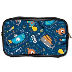 Seamless Pattern Vector Submarine With Sea Animals Cartoon Toiletries Bag (one Side) by Amaryn4rt