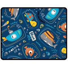 Seamless Pattern Vector Submarine With Sea Animals Cartoon Fleece Blanket (medium)  by Amaryn4rt