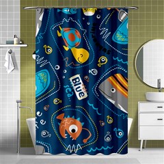 Seamless Pattern Vector Submarine With Sea Animals Cartoon Shower Curtain 48  X 72  (small)  by Amaryn4rt