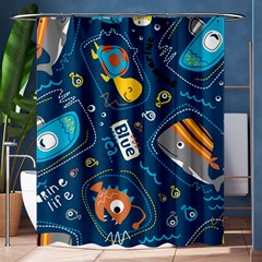 Seamless Pattern Vector Submarine With Sea Animals Cartoon Shower Curtain 60  X 72  (medium)  by Amaryn4rt