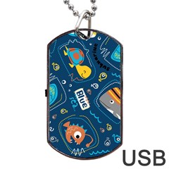 Seamless Pattern Vector Submarine With Sea Animals Cartoon Dog Tag Usb Flash (one Side) by Amaryn4rt