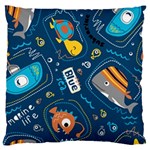 Seamless Pattern Vector Submarine With Sea Animals Cartoon Large Cushion Case (Two Sides) Front