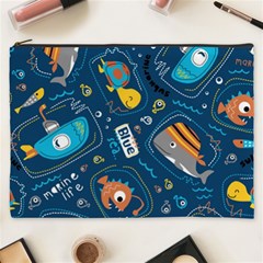 Seamless Pattern Vector Submarine With Sea Animals Cartoon Cosmetic Bag (xxxl) by Amaryn4rt