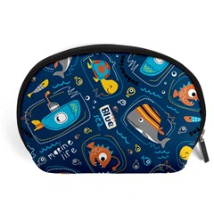 Seamless Pattern Vector Submarine With Sea Animals Cartoon Accessory Pouch (large) by Amaryn4rt