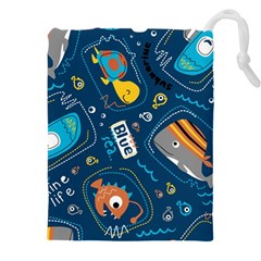 Seamless Pattern Vector Submarine With Sea Animals Cartoon Drawstring Pouch (5xl) by Amaryn4rt