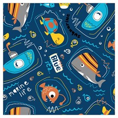 Seamless Pattern Vector Submarine With Sea Animals Cartoon Long Sheer Chiffon Scarf 